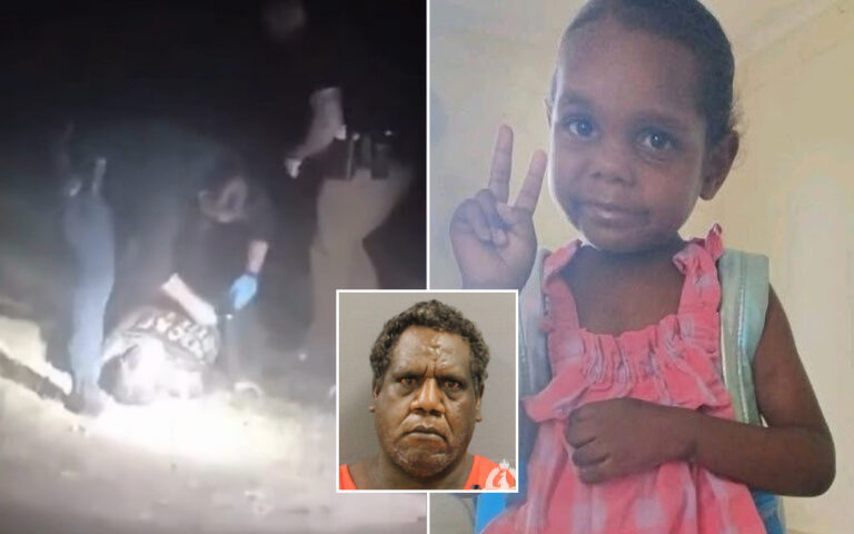 Collage showing a smiling young girl on the right making a peace sign, a mugshot of a man in the center, and a nighttime scene with a person on the ground on the left.