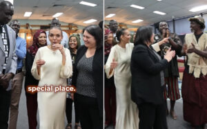 Diverse group of people indoors, smiling and clapping in a celebration; words 'special place' overlaid in the foreground.