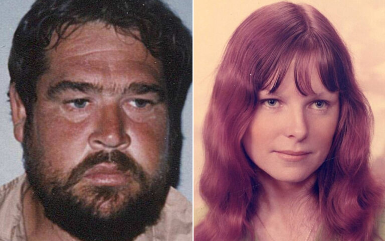 Two portrait photos side by side: a bearded man on the left and a woman with pink hair on the right.