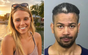 Left: smiling woman with sunglasses atop her head, sunset glow by a waterfront. Right: mugshot of man with short beard, neutral gray backdrop.