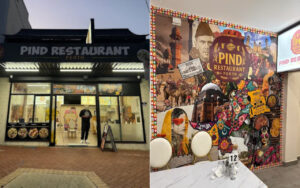 Front of Pind Restaurant in Perth with glass doors and illuminated sign.
