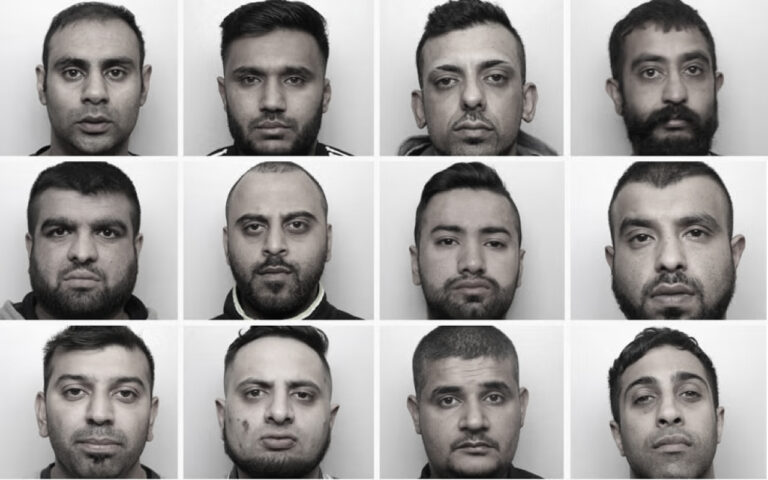 Collage of 15 grayscale mugshots of men facing the camera, arranged in a grid, neutral expressions